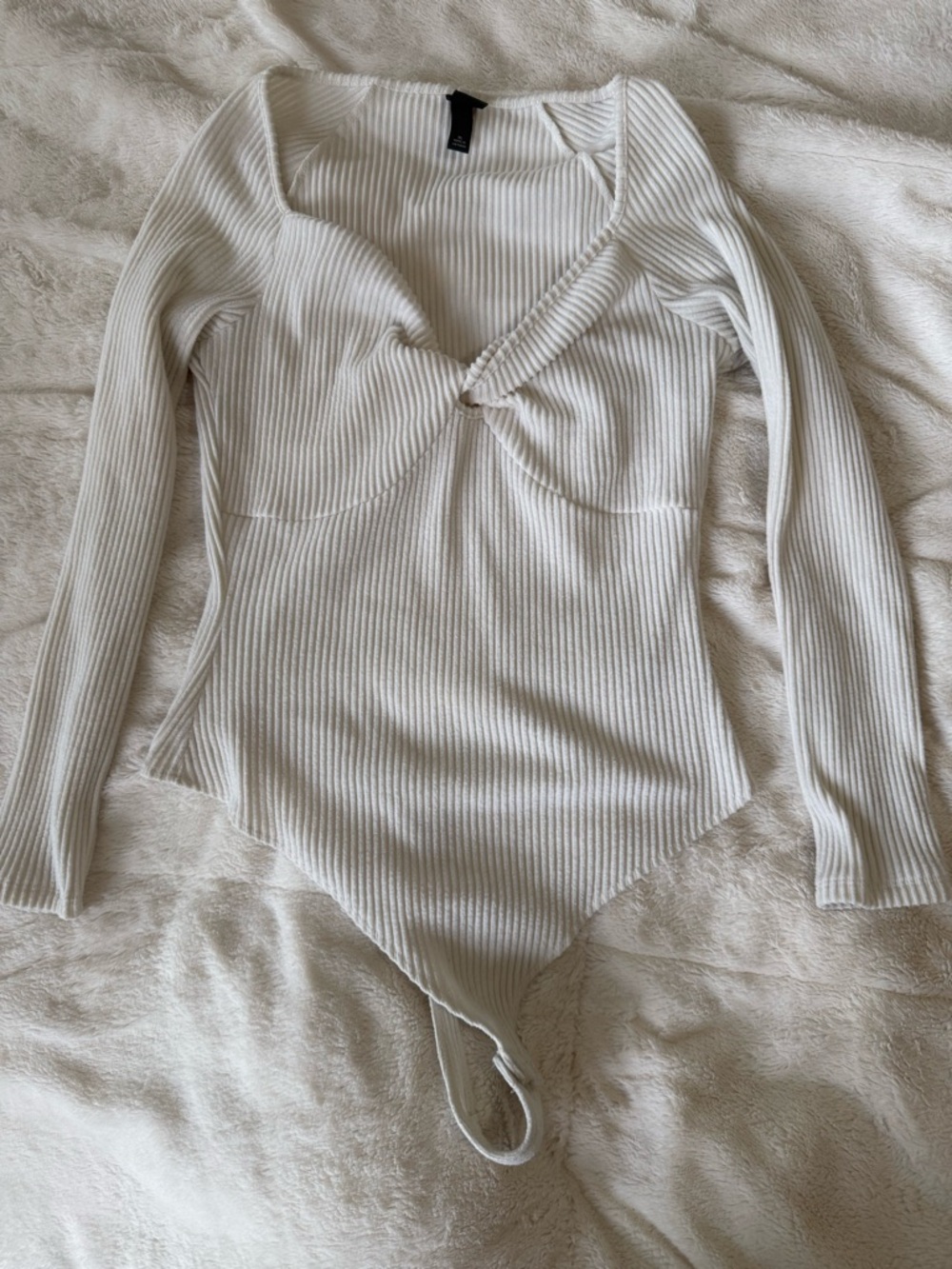 wild fable Ivory Ribbed Twist-Front Long Sleeve Bodysuit